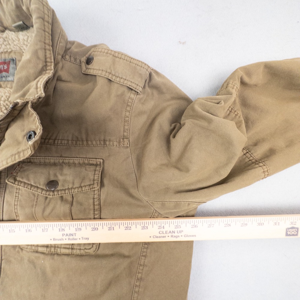 Levis Mens XL Sherpa Lined Field Jacket Tan Cotton Military Utility Coat - Picture 8 of 12